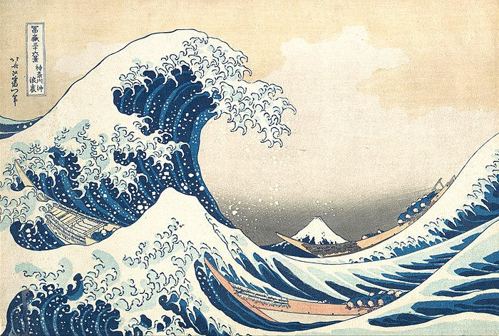 &quot;The Great Wave off Kanagawa&quot; by Hokusai. A woodblock print of a cresting wave.